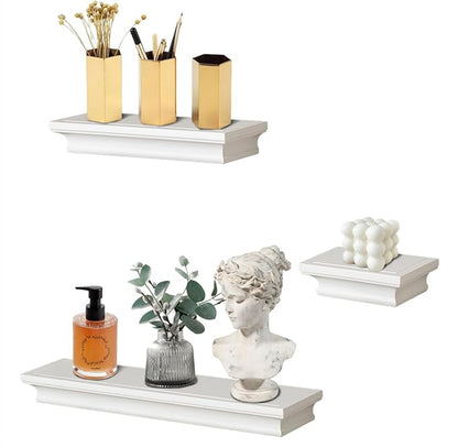 AHDECOR Versatile White Wall Mounted Floating Shelves, Stylish and Practical Home Decor and Storage in Any Room, Set of 3