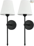 Bsmathom Wall Sconces Sets of 2, Rustic Industrial Wall Lamps, Hardwired Column Stand Sconces Wall Lighting, Bathroom Vanity Light Fixture with Fabric Shade for Bedroom Living Room Kitchen, Black