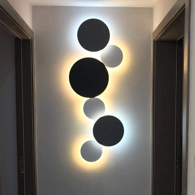 White Modern Wall Sconce Round Disc Sconces Wall Lighting Metal Circular Stairwell Lighting 3000K Warm LED Wall Lights for Living Room Bedroom Stairway - 16"