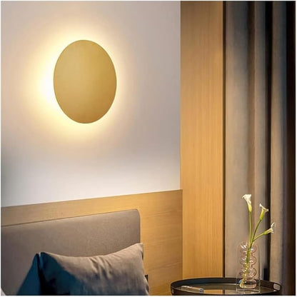 Modern Nordic Round LED Wall Light Black Metal 3000K Warm Light Gold Glow Wall Mounted Lamp for Bedroom Living Room Hallway Stairway Minimalist Ambient Wall Sconce(Gold,16"/40cm)