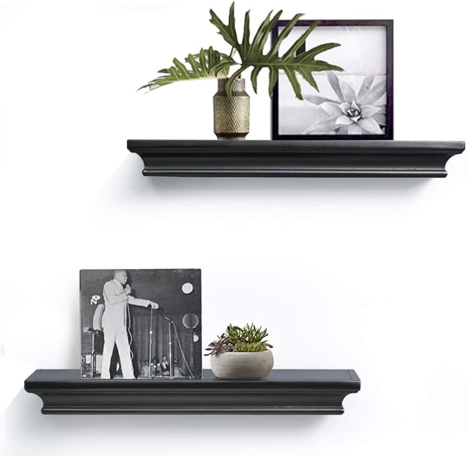AHDECOR Black Floating Shelves, Modern Wall-Mounted Shelves for Home Decor and Storage in Bedroom, Kitchen, Livingroom and Office, Set of 2