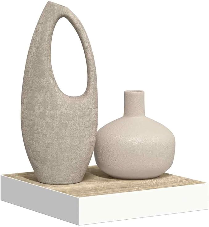 Floating Wall Shelf Oak White Honeycomb MDF Metal 9.1x9.3x1.5 in Modern Invisible Mounting System for Living Room Office Decor