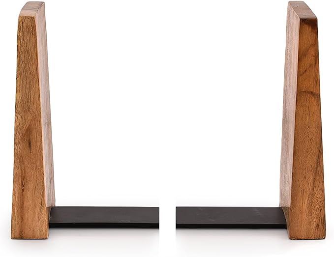 NIRMAN Office Bookends Iron & Acacia Wood Tree of Life Office Bookends for Shelves or Bookcase Heavy Bookends, Home Décor Gift (4