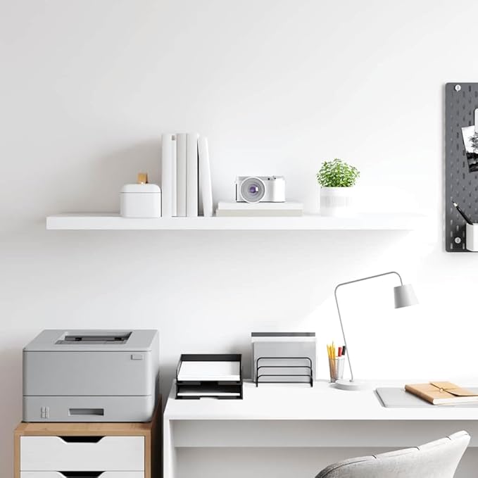 White Honeycomb MDF Floating Wall Shelf with Metal Standard Mounting, Minimalist Modern Design for Living Room Bedroom Office Display and Storage, Durable Matte Finish, Easy