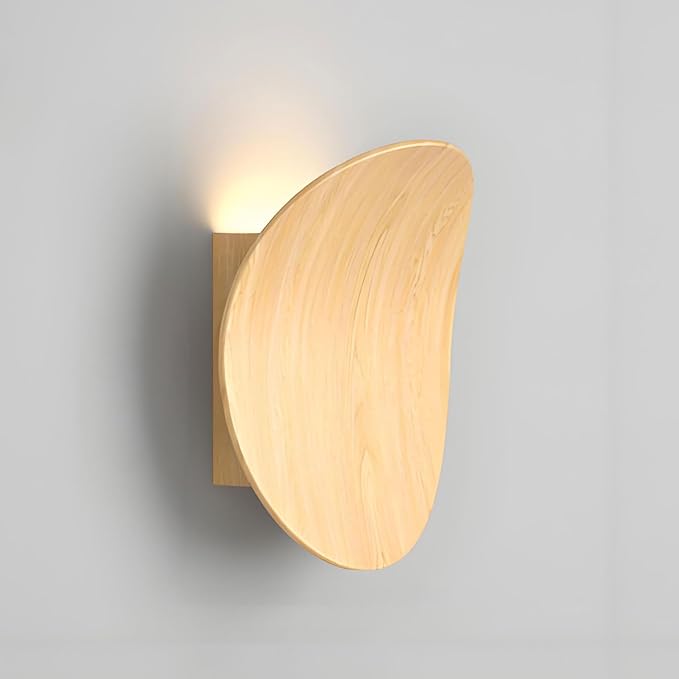 Modern Wall Sconces Natural Wood Grain Wall Lamp Minimalist Sconces Lighting 5W LED Mounted Lamp, Indoor Metal Circular Lighting Fixture for Bedroom Bathroom Stair Entryway