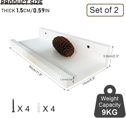 Z metnal Small Floating Shelves, Natural Wooden Display Wall Shelf for Picture Ledge, Nursery Floating Shelves, White, Wall Mounted, 12 x 5.5 inch, 2 Pcs