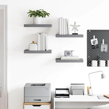 Gray Honeycomb Floating Wall Shelves Set of 4, MDF and Metal Medium Wall Shelf with Matte Finish for Living Room Bedroom Storage and Display