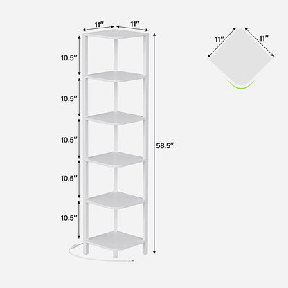 TUTOTAK Corner Shelf with LED Light, 6-Tier Corner Bookshelf for Small Space, Narrow Display Corner Shelf Stand with Storage Rack, for Living Room, Bedroom, White BS08BW006L