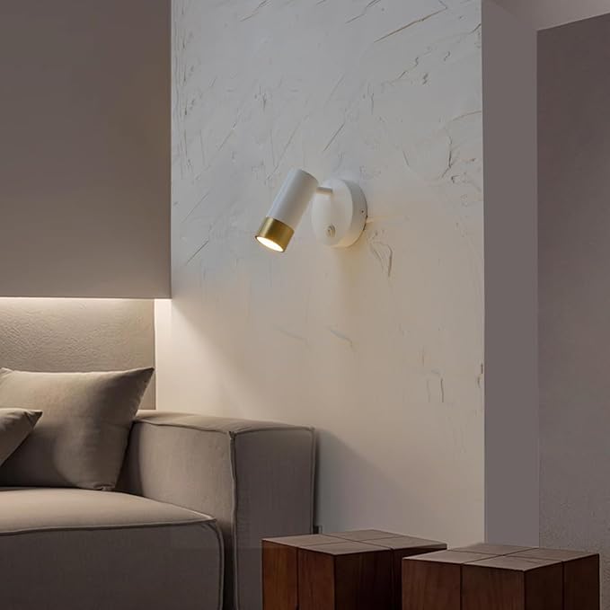 DUHU Wall Sconce Lights for Bedroom,White Wall Light with Switch,Indoor Modern Gold Hardwired Sconces Wall Lighting with Rotatable Lampshade,Wall Lamps for Living Room,Corner,Hallway,Bar,Wall Decor