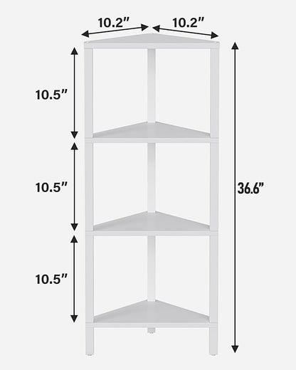 TUTOTAK Corner Shelf, 4-Tier Corner Bookshelf for Small Space, Narrow Display Corner Shelf Stand with Storage Rack, for Living Room, Bedroom, White BS05BW004