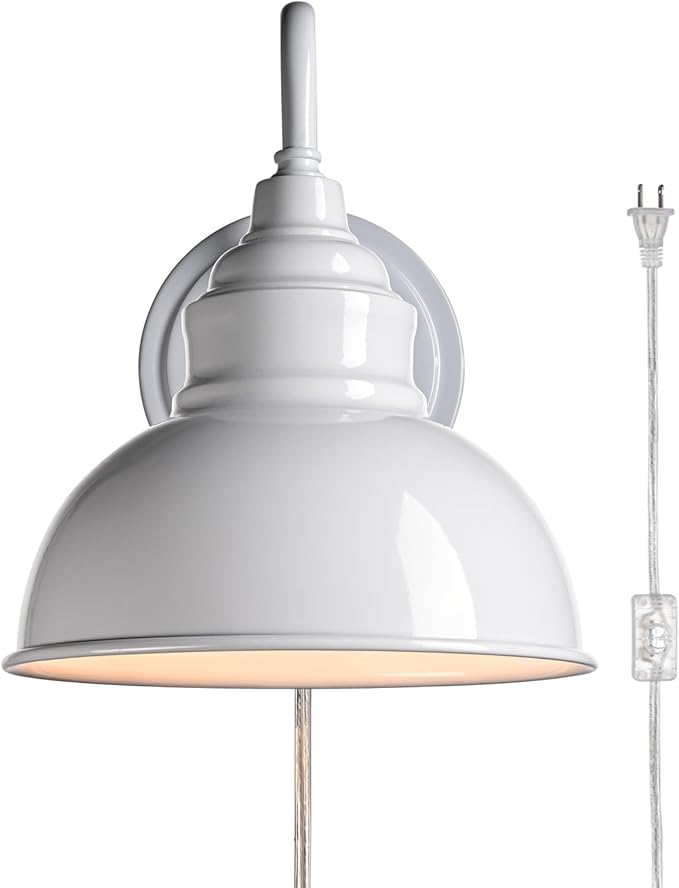 Bright White Modern Wall Light Fixture Plug-in Wall Sconce 7-inch Gooseneck Wall lamp for Bedroom Living Room Porch Entryway Garage