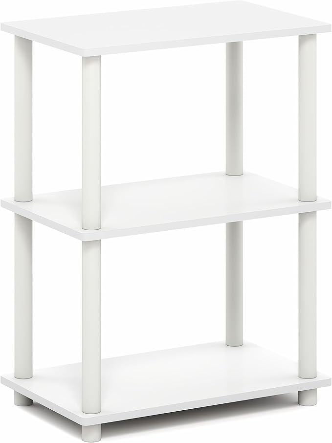 Furinno Turn-N-Tube Storage Shelves, 3-Tier Book Shelf, Corner Shelf, Toolless Open Shelves, for Organization and Storage, Living Room, Garage, Home Office, White
