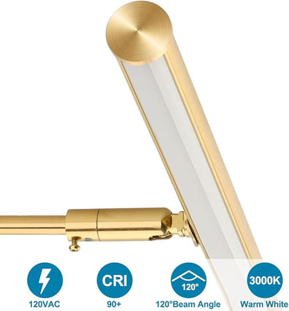 LED Picture Lights for Paintings Plug in, Adjustable Art Light Gallery Wall Light for Display Art Work, 16inch 6W 3000K Warm White, Gold Finish CRI80+