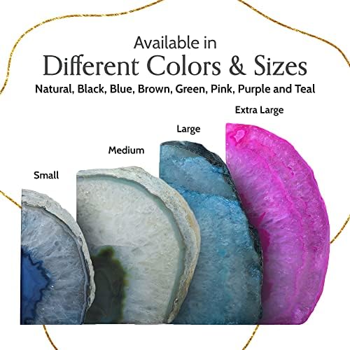 Nature's Decorations Agate Bookends - A Quality Blue Geode with Non-Skid Rubber Bumpers for Shelves, Office, Home Decor - Heavy Duty Cool Crystal Stone (6-8 LB)