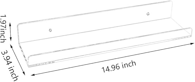 Weiai Clear Acrylic Shelf 15" Invisible Floating Wall Ledge Bookshelf, Kids Book Display Shelves Wall Mounted (15 Inch 2Pack)