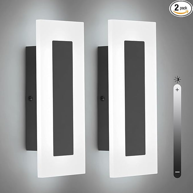 LMQNINE Modern Dimmable LED Wall Sconces Set of Two with 10%-100% Brightness Wall Light 9W 6000K Acrylic Black Wall Sconces Wall Lighting for Bedroom Living Room Hallway Staircase Corridor