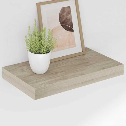 Oak MDF Floating Wall Shelf with Metal Brackets, 15.7x9.1x1.5 Inches, Modern Wall-Mounted Design for Living Room Bedroom, Durable Storage Display for Books Photo Frames Decor