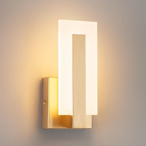 Modern LED Wall Sconces, Acrylic Gold Wall Lamp, 3000K Warm White Indoor Wall Light, Hardwired Wall Mount Lighting Fixture for Hallway, Bedroom, Study, Living Room