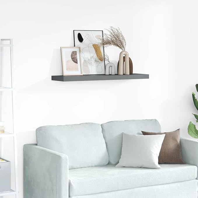 High Gloss Grey Floating Wall Shelf Honeycomb MDF 35.4 x 9.3 x 1.5 Inches, Modern Storage and Display Unit for Home Office Decor, Durable Engineered Board with Sleek Lines