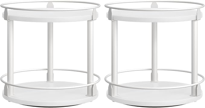 Spice Rack, Set of 2 Lazy Susan Organizer, 2-Tier Turntable Organizer For Cabinet, Compact and Versatile, for Kitchen Countertop, White SR22L2WW