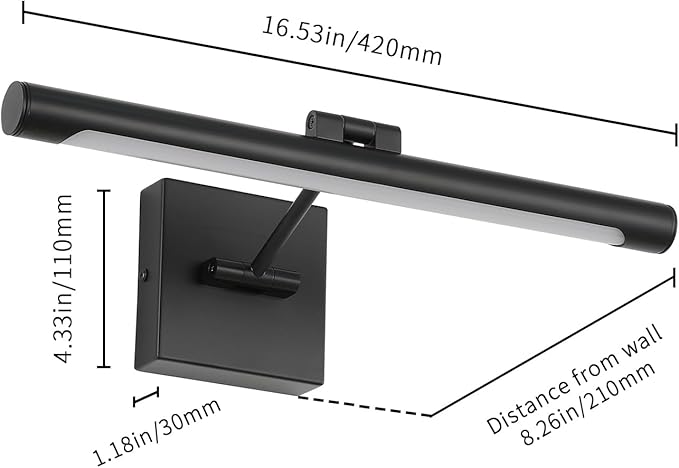 Joosenhouse Hard-Wired Picture Light Dimmable LED Picture Lights for Paintings 16.53" Inch Dartboard Portrait Lighting for Wall Pictures Matte Black Metal Body 3000K 110V AC