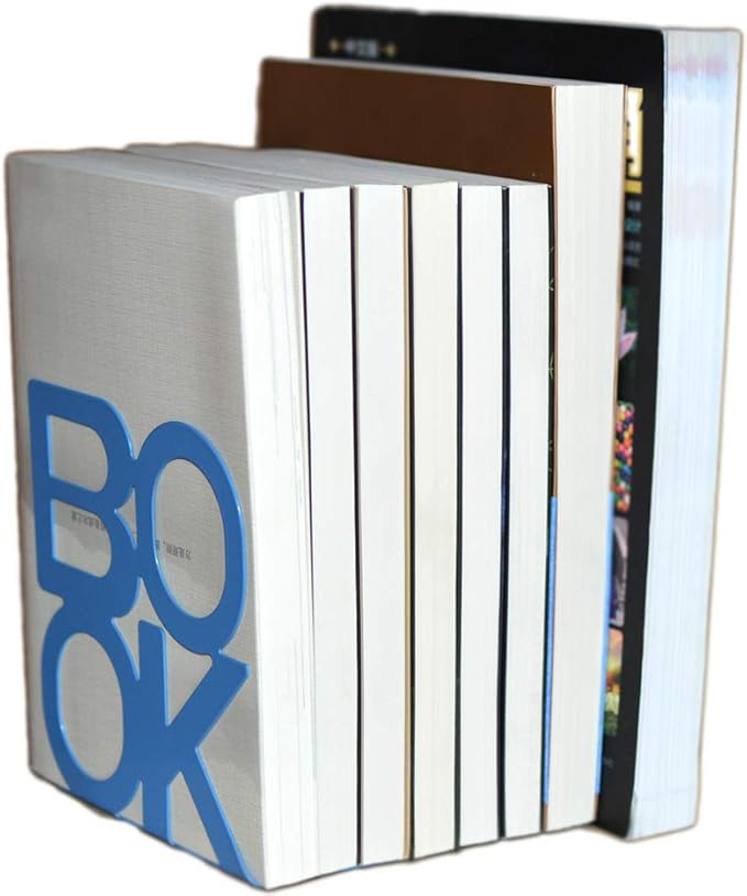 Book Ends - Decorative Metal Book Ends Supports for Bookrack Desk,Books, Unique Appearance Design,Heavy Duty (Blue, 8 Pair)