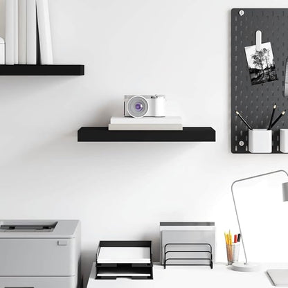 Modern Black Honeycomb Wall Shelf with Metal Frame, 4-Piece Set for Home Organization and Display, Durable MDF Floating Shelves for Books and Decor, Easy Installation Included