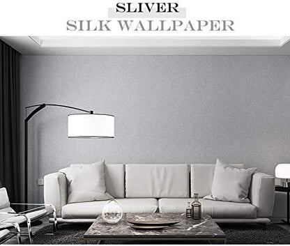 MelunMer Grey Peel and Stick Wallpaper 118In L 15.7In W Self Adhesive Removable Wallpaper for Bathroom/Bedroom Modern Contact Paper Silk Textured Silver Contact Paper for Cabinets Shelf Waterproof