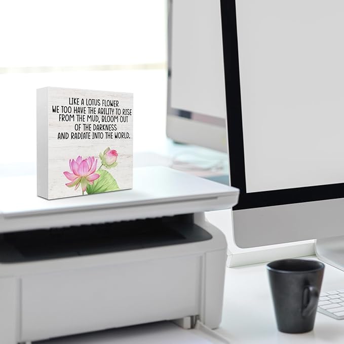 Inspirational Gifts Lotus Wood Box Sign Desk Decor, Like a Lotus Flower, Motivational Gifts Desk Decorative Signs for Home Office Living Room Table Shelf Cubicle