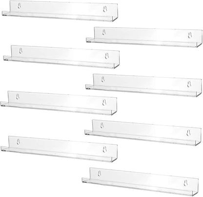 Sooyee 8 Pack 15 Inch Acrylic Invisible Kids Floating Bookshelf for Kids Room,Modern Picture Ledge Display Toy Storage Wall Shelf,Clear (8 Pack)