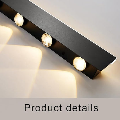 LED Wall Light, Ultra-Thin Black Metal Sconce with Mini Spotlight, Up and Down Lighting for Bedroom, Living Room, and Hallway - 3000K Warm White(80CM)