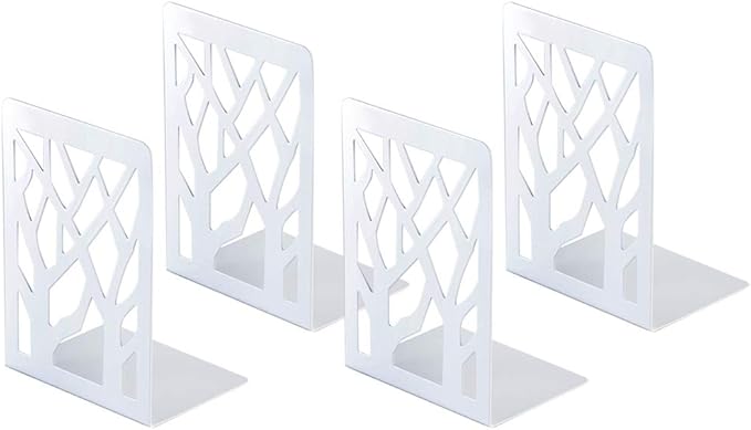 Book Ends, Bookends, Bookends for Shelves, Bookend, Book Ends for Heavy Books, White Metal Book Shelf Holder Home Decorative, Book Stoppers for Shelves, Bookend Supports 2 Pair