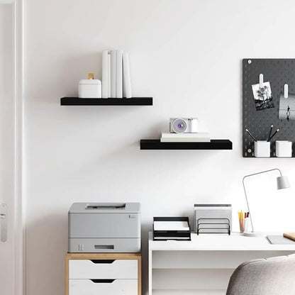 Floating Wall Shelves 2 pcs Black 19.7"x9.1"x1.5" MDF, Invisible Mounting System for Easy Installation, Modern Display Rack for Awards Books Collectibles Ornaments, Durable