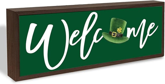 Welcome Desk Sign, St Patricks Day Wooden Table Sign, Green Irish Decor Signs, Welcome Home Decor, Front Door Decoration for Shelf, Porch Decors, Rustic Farmhouse Decors, 9.5x3.1x1 inches