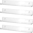 Sooyee 4 Pack 15 Inch Acrylic Invisible Kids Floating Bookshelf for Kids Room,Modern Picture Ledge Display Toy Storage Wall Shelf,Clear (4 Pack)