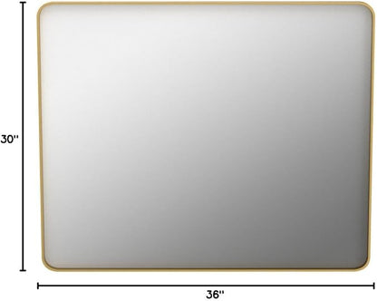 Gold Bathroom Mirror, 30x36 Inch Brushed Gold Metal Frame Mirror for Wall, Rounded Rectangle Bathroom Vanity Mirror, Tempered Glass, Anti-Rust, Horizontal/Vertical