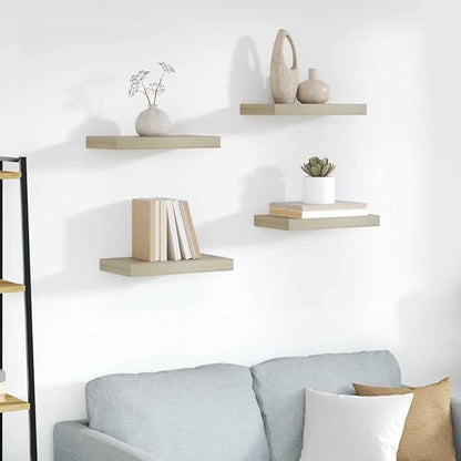 Wall Shelf Set of 4 Oak Honeycomb MDF Metal Medium Floating Shelves for Storage and Display, Space-Saving Design with Sturdy Build for Living Room Bedroom Decor