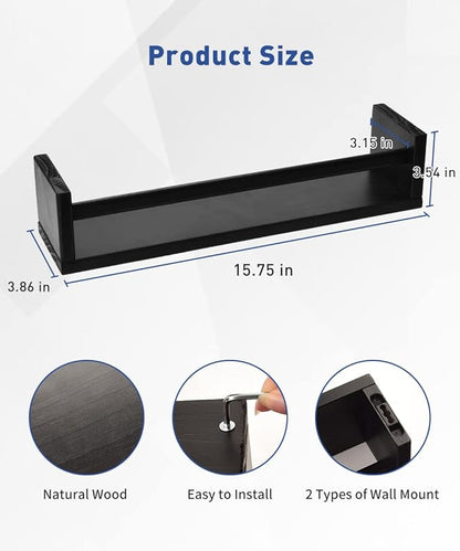 Gneric Floating Shelves for Wall, Black Nursery Book Shelves, 15.7 inch Kids Bookshelf, Wall Shelves for Living Room Bedroom Decor,Kitchen Spice Rack,Bathroom Storage Rack(2 Pack)