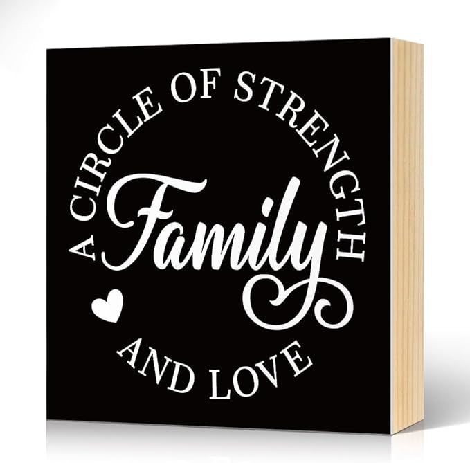 A Circle of Strength And Love Wooden Box Sign Rustic Wood Block Plaque Box Sign for Home Living Room Coffee House Bar Shelf Table Decoration, Family Decor Gifts for Mom Aunt Wife Friends