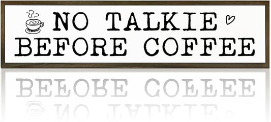 Coffees Wood Sign, Rustic Coffees Decoration, Country Farmhouse Decoration for Home Kitchen, Funny Coffee Station Decor, No Talk Before Coffee Sign, 17.8x4x1.2 inches