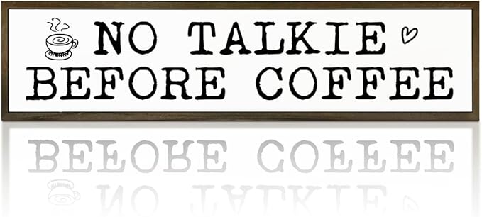 Coffees Wood Sign, Rustic Coffees Decoration, Country Farmhouse Decoration for Home Kitchen, Funny Coffee Station Decor, No Talk Before Coffee Sign, 17.8x4x1.2 inches