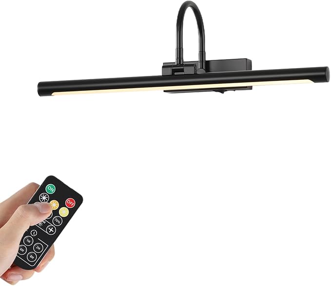 20" Picture Light for Wall Black Rechargeable Wireless Remote Lights Dimmable LED Art Painting Light with 3 Color Temp Display for Gallery Artwork Paintings Portraits Dartboards Display