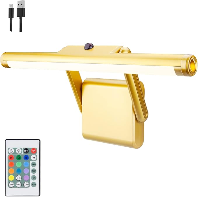 LUXSWAY Picture Lights with Rechargeable,Painting Light with Remote,12 Colors Changing Artwork Light with Swivel Light Head,10000mAh Display Light for Dart Board Poster Art Gallery