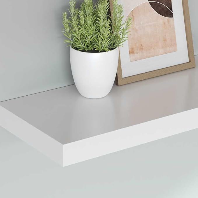 White Honeycomb MDF Floating Wall Shelf Set of 4, 35.4 Inch Long Metal Brackets for Stylish Display and Space Saving Storage