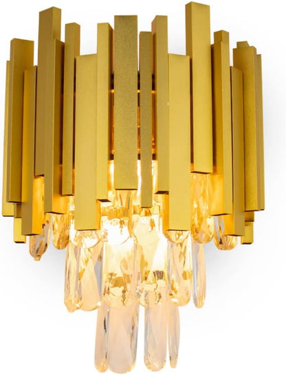 FRIXCHUR Crystal Wall Sconce Lights 3 Tiers Crystal Wall Lamp Modern Wall Lighting Fixture Bedside Night Lamp for Bedroom Bathroom Living Room Hallway,Gold,2 x E12 Base