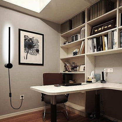 Kawell 19.7 Inch Rotatable LED Wall Sconce 12W Plug in Wall Light Bar with Switch Modern Black Linear Lamp for Bedroom Living Room Office, Cold White