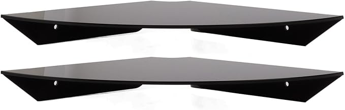 Health Gear Acrylic Wall Mount Floating Corner Shelves 2pcs Quarter Round Shower Shelf, Sturdy Wall Storage Display Organizer for Bathroom Kitchen Bedroom Living Room 1.2 x 8.3 x 8.3in (Black)