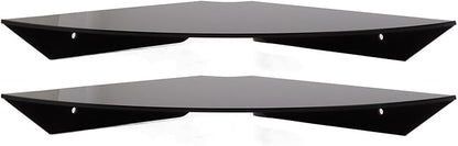 Health Gear Acrylic Wall Mount Floating Corner Shelves 2pcs Quarter Round Shower Shelf, Sturdy Wall Storage Display Organizer for Bathroom Kitchen Bedroom Living Room 1.2 x 8.3 x 8.3in (Black)
