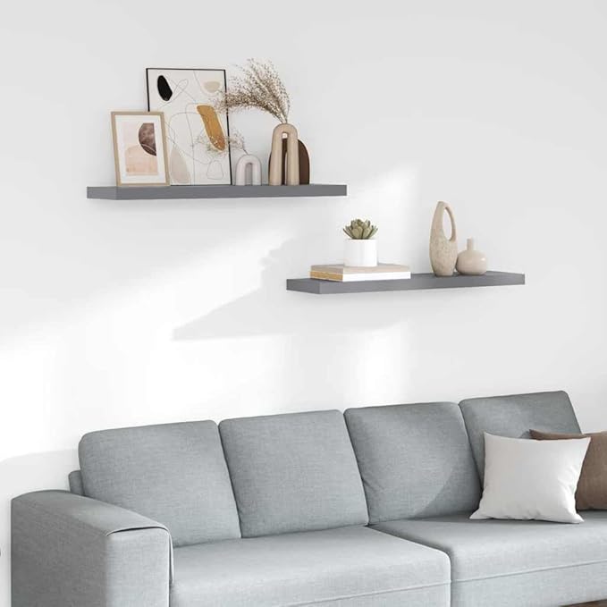 Gray Honeycomb MDF Floating Wall Shelf Set of 2 with Metal Frame, Large Modern Display Shelves for Living Room Bedroom Office, Easy Installation, Durable Storage Organizer