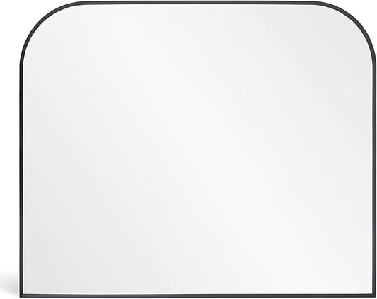 Modern Large Wall Mirror, Modern Mantel Minimalist Home Decor, Brushed Black Metal Framed Arched Mirror for Living Room, Bedroom, Fireplace, Mantle, Entryway, Bathroom, 48" x 30", Black